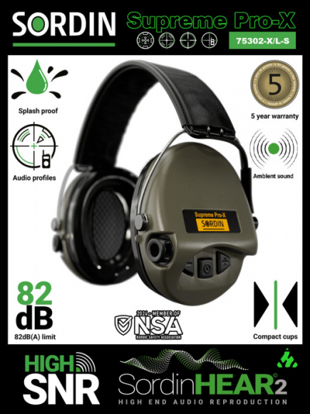 Активные наушники для стрельбы и охоты Sordin Supreme Pro-X Green Leather