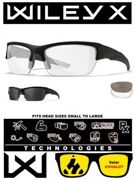 Баллистические очки для тактической стрельбы Wiley X Valor Matte Black (Clear-Grey)