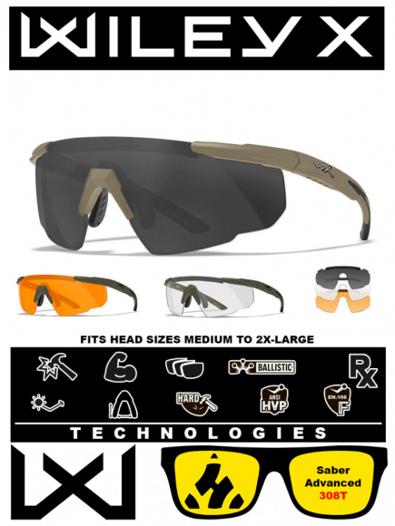 Тактические очки для стрельбы с баллистической защитой WILEYX Saber Advanced Matte Tan (Clear-Grey-Rust)