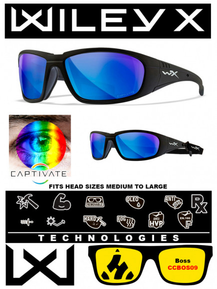 Поляризационные очки Wiley X Boss Matte Black (CAPTIVATE Polarized Blue Mirror)