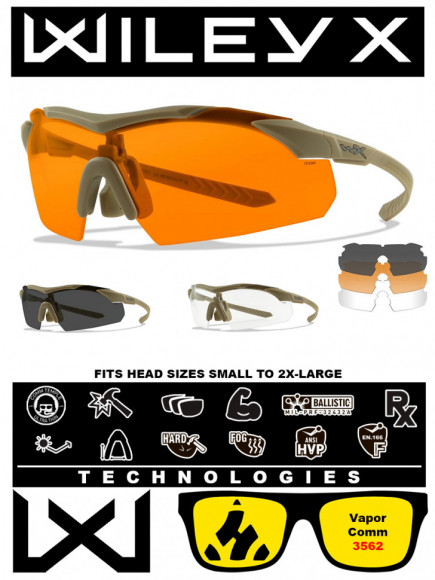 Баллистические очки для стрельбы с защитой от осколков Wiley X Vapor Comm Matte Tan (Clear-Grey-Rust)