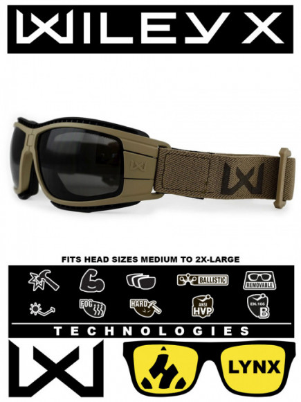 Тактические очки с баллистической защитой WILEY X Lynx (Frame Matte Tan, Lens Grey + Clear)