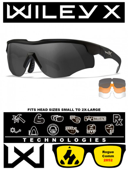 Тактические очки для стрельбы с баллистической защитой от осколков Wiley X Rogue Comm Matte Black (Clear-Grey-Rust)